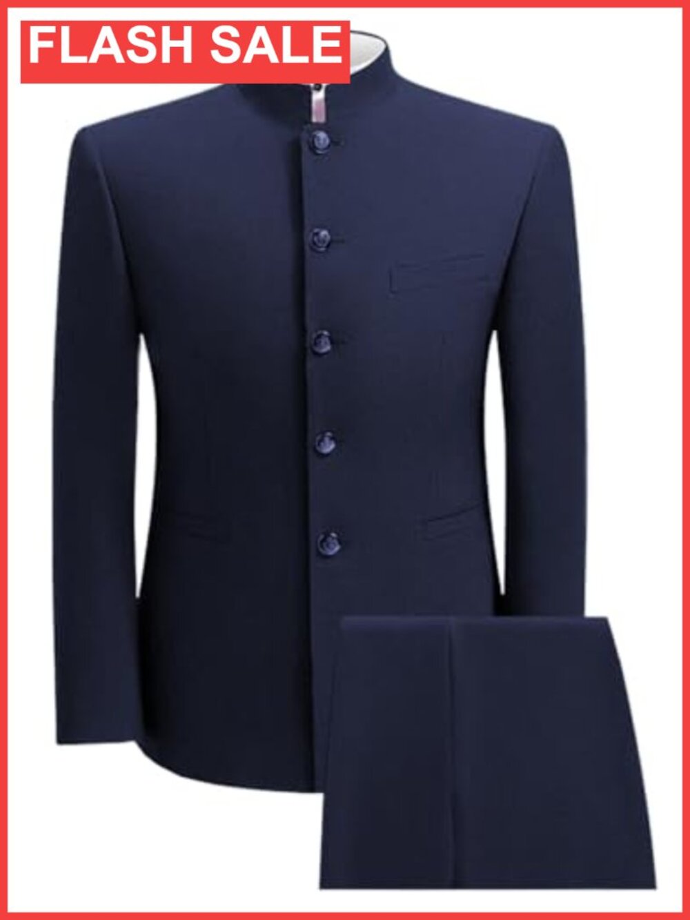 Men's 2 Piece Suit Chinese Stand Collar Slim Fit Blazer Pants Set